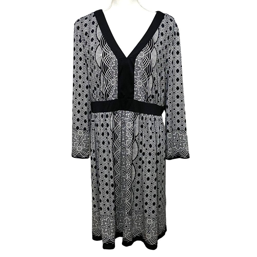 Eci‎ New York Op Art to Wear Dress XXL Black and White Geometric Floral Striking
